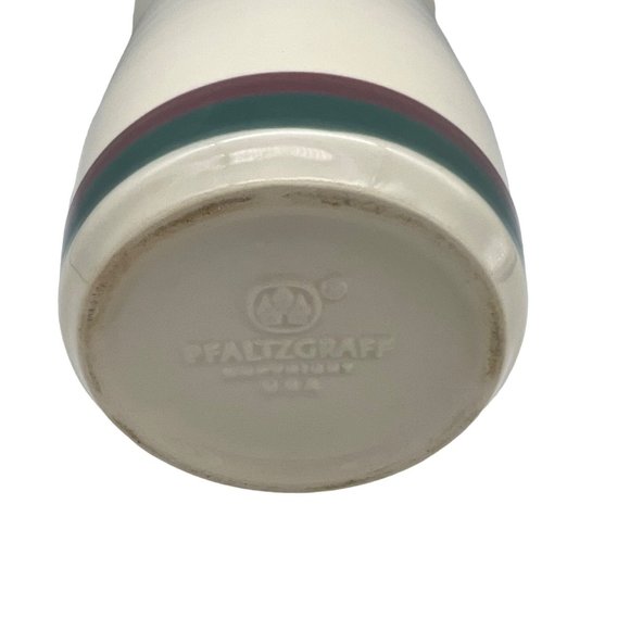 Pfaltzgraff Stoneware Juniper Utensil Holder / Flower Vase Green & Mauve Bands - Picture 3 of 5